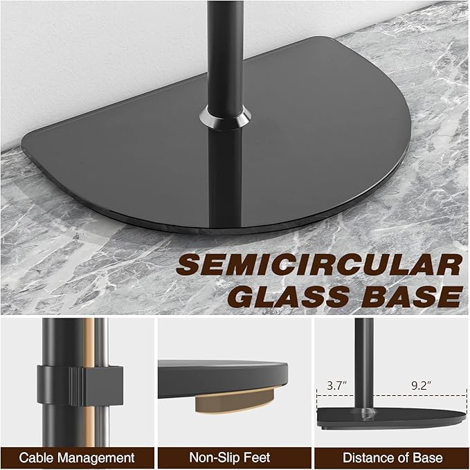 Rfiver Corner TV Floor Stand for 32-65 inch Flat Panel/Curved Screen TVs, Height Adjustable and Semi Circular Glass Base | TF1202