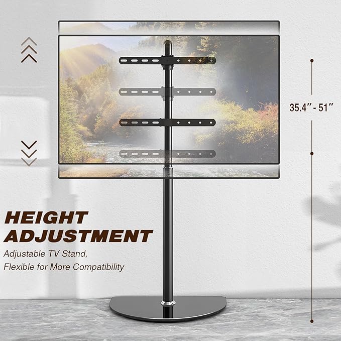 Rfiver Corner TV Floor Stand for 32-65 inch Flat Panel/Curved Screen TVs, Height Adjustable and Semi Circular Glass Base | TF1202