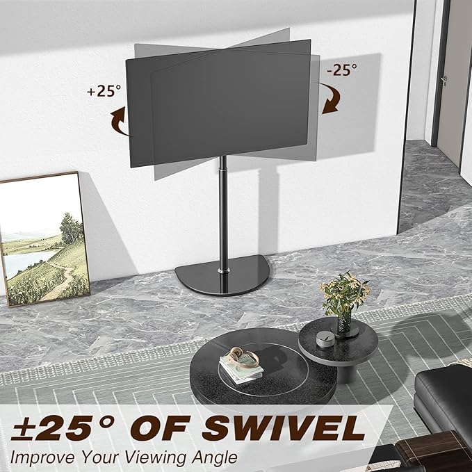 Rfiver Corner TV Floor Stand for 32-65 inch Flat Panel/Curved Screen TVs, Height Adjustable and Semi Circular Glass Base | TF1202