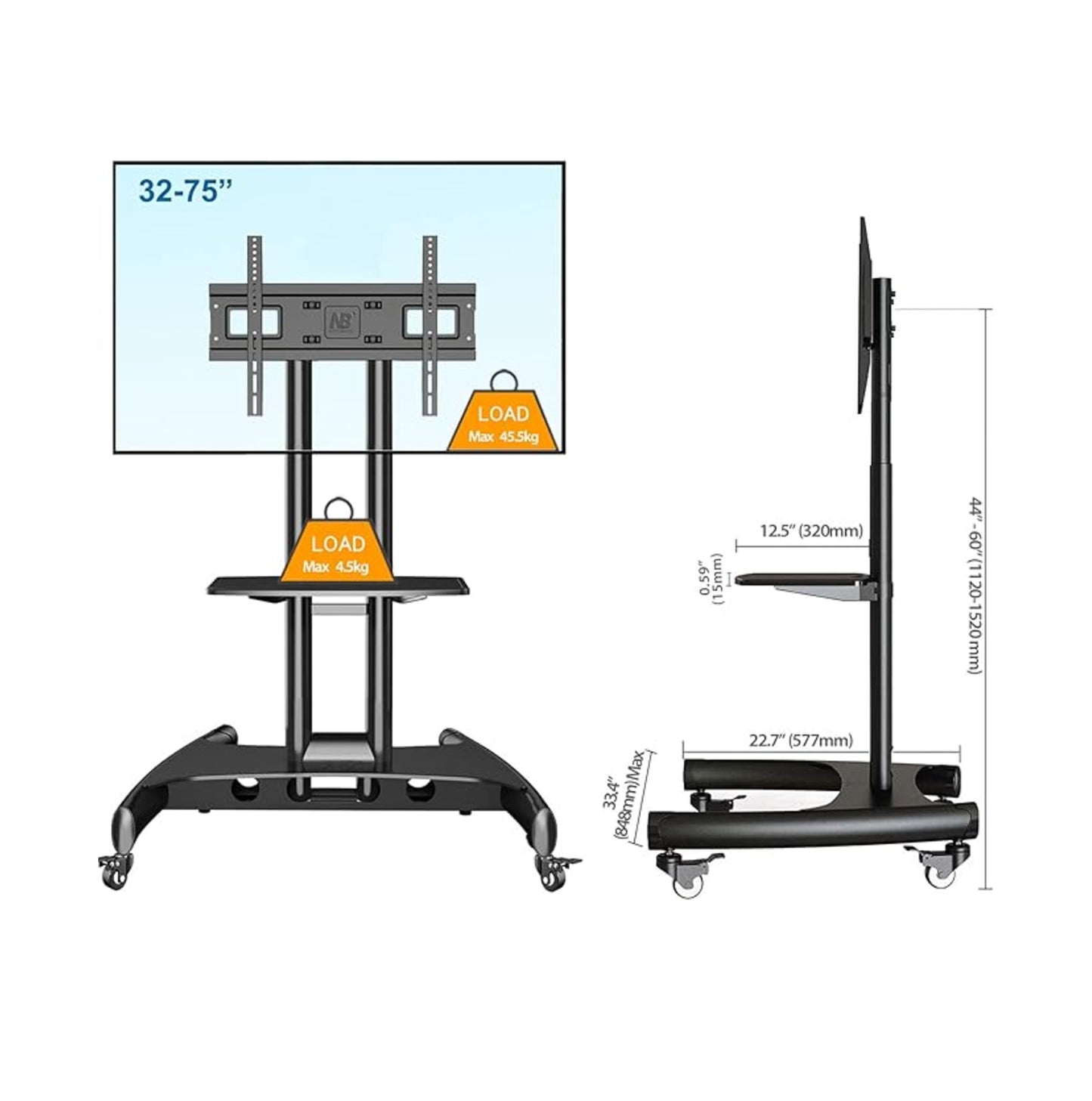 Mobile TV Stand with Wheels for 32"-75" TV