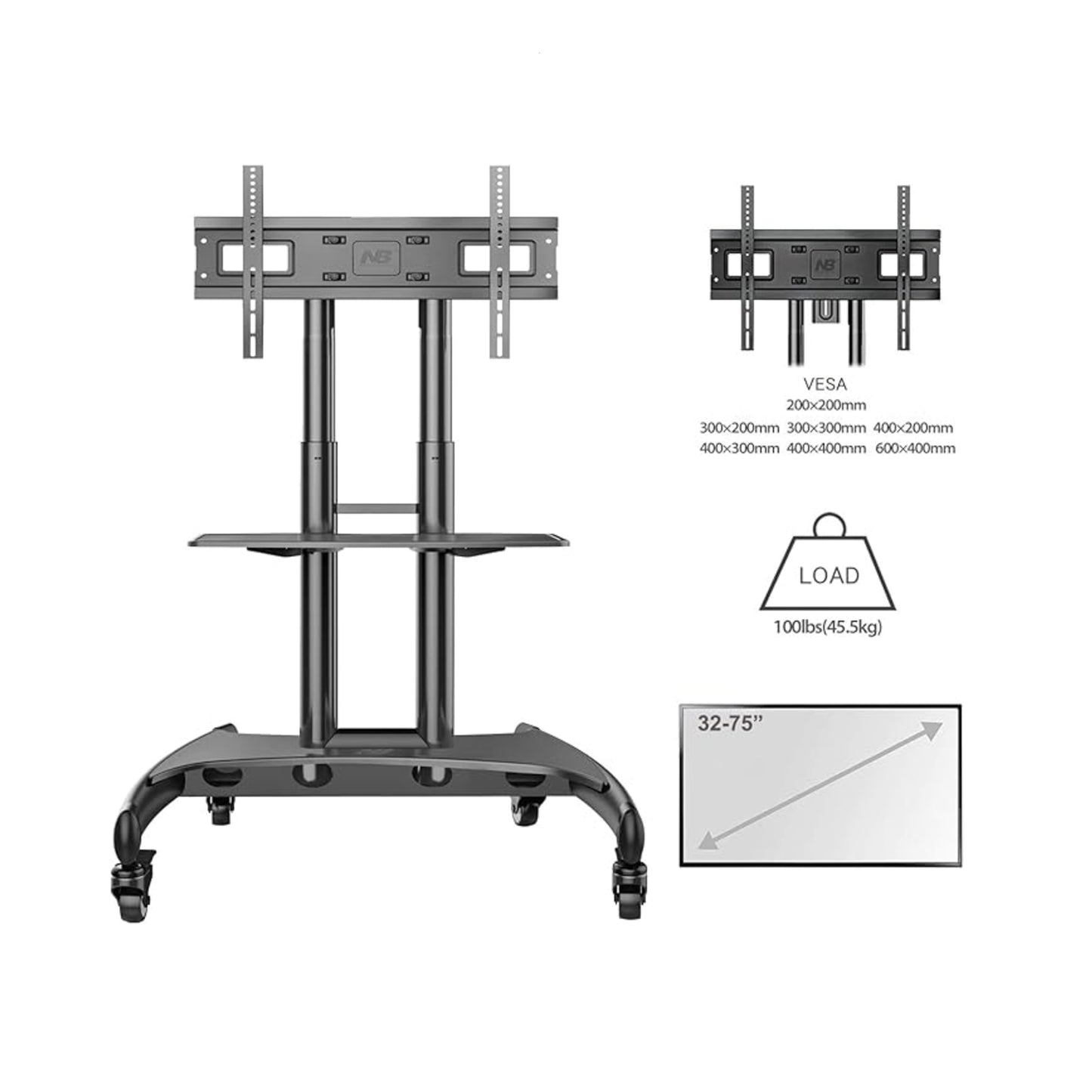 Mobile TV Stand with Wheels for 32"-75" TV