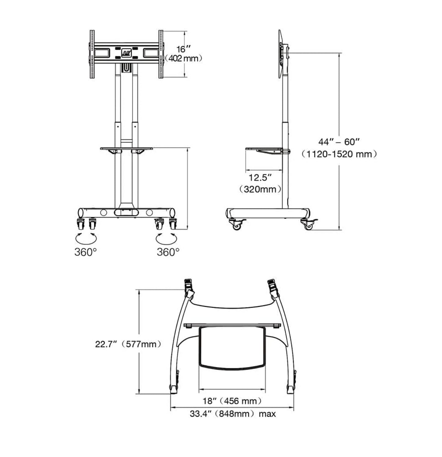 Mobile TV Stand with Wheels for 32"-75" TV