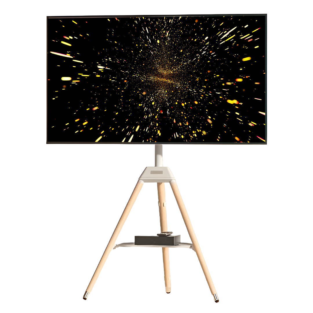 Tripod TV Floor Stand with Wooden Legs for 32–65 Inch Flat Screen TVs