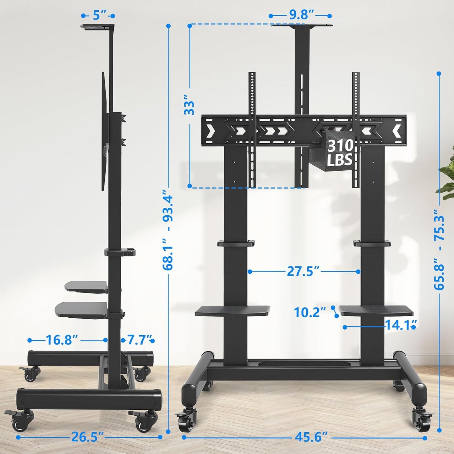 Heavy Duty Mobile TV Cart with Wheels for 65-120 Inch TV