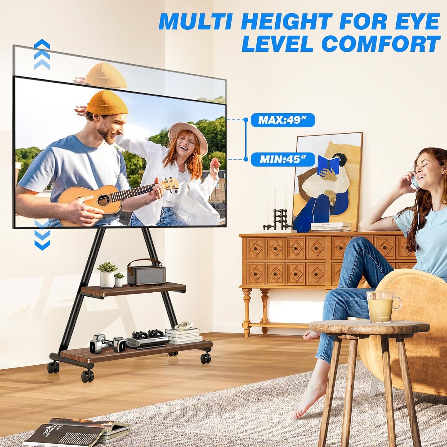 Heavy Duty Rolling TV Stand for 43-80 Inch TV