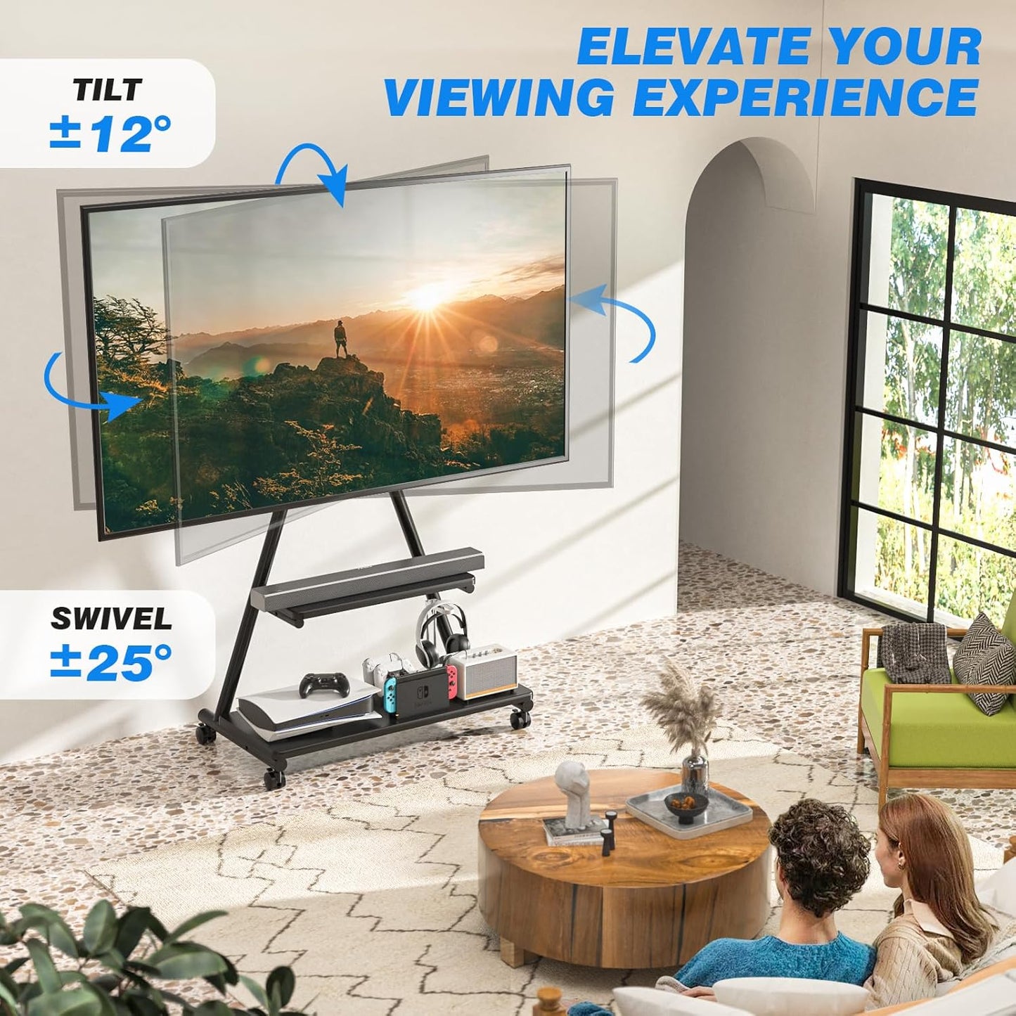Heavy Duty Rolling TV Stand for 43-80 Inch TV
