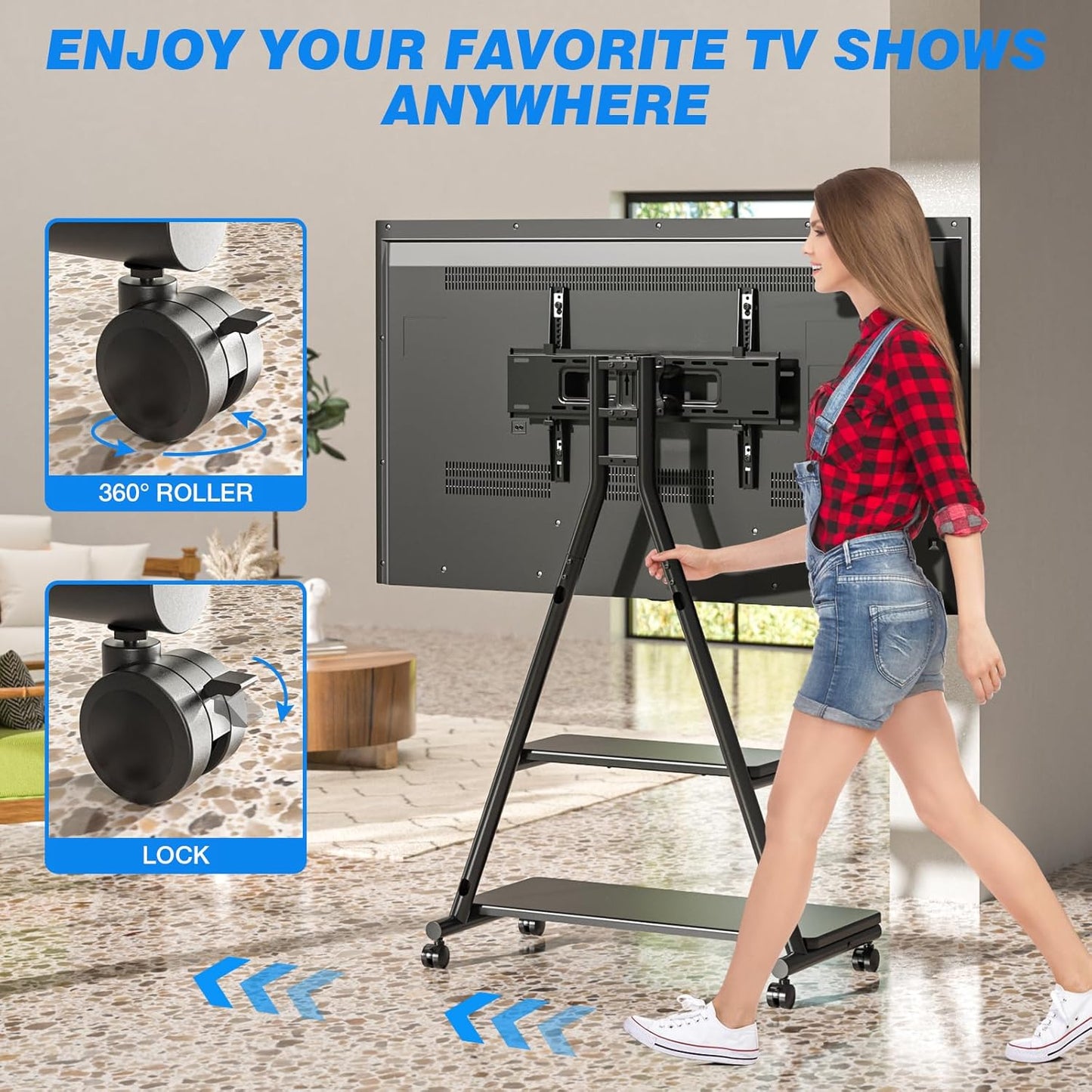 Heavy Duty Rolling TV Stand for 43-80 Inch TV
