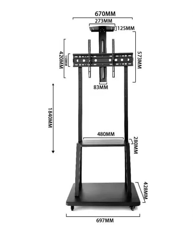 Mobile TV Stand with Wheels for 32"-80" Inch TV