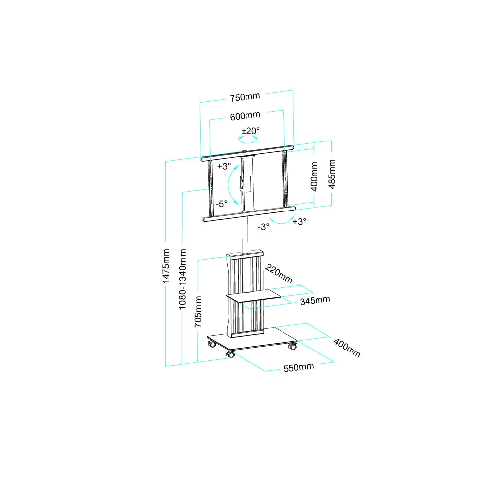 Mobile TV Stand with Wheels for 32"-75" TV