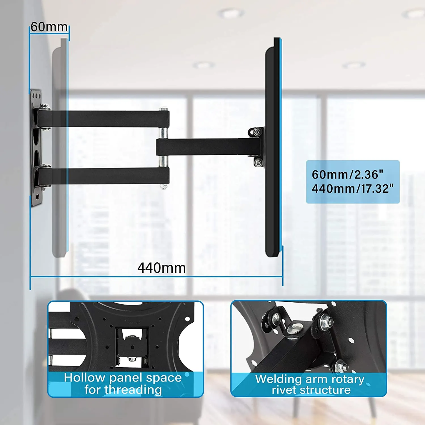 Single Arm Swivel TV Wall Bracket for 23"-55" TV