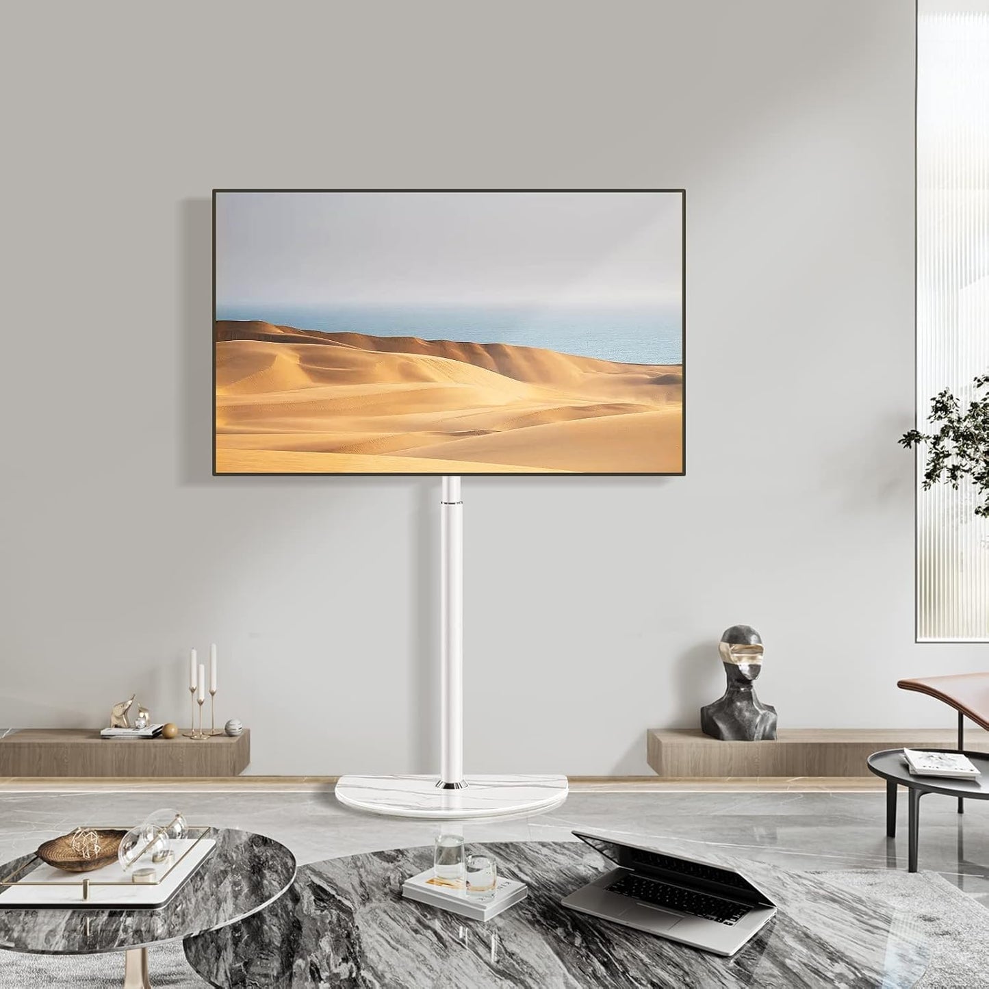 Rfiver Corner TV Floor Stand for 32-65 inch Flat Panel/Curved Screen TVs, Height Adjustable and Semi Circular Glass Base | TF1202