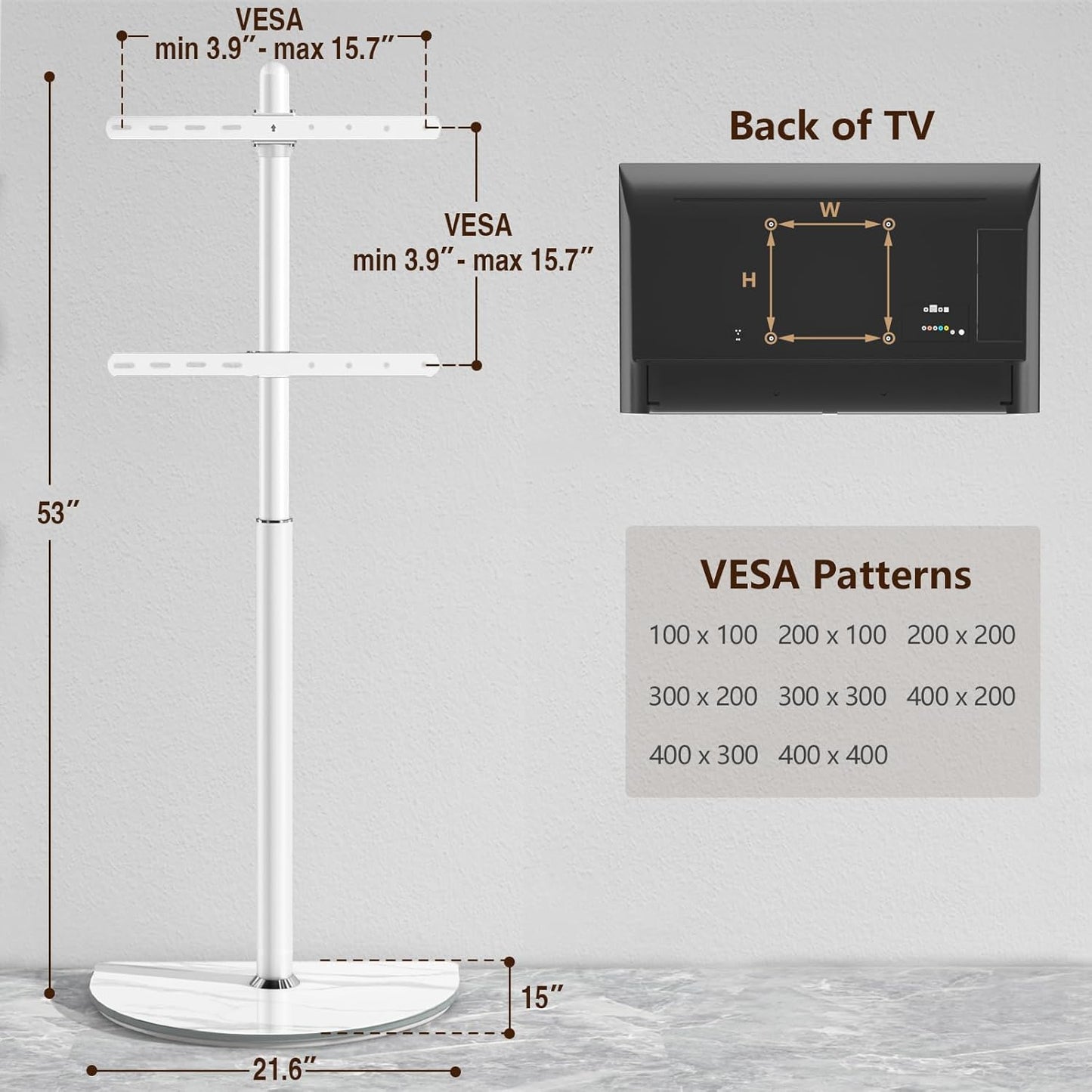 Rfiver Corner TV Floor Stand for 32-65 inch Flat Panel/Curved Screen TVs, Height Adjustable and Semi Circular Glass Base | TF1202