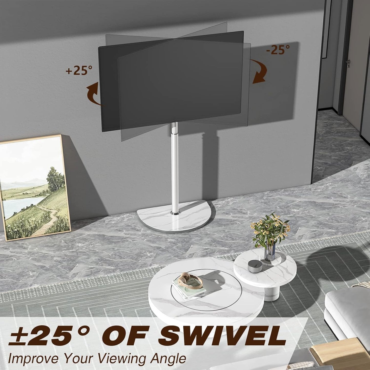 Rfiver Corner TV Floor Stand for 32-65 inch Flat Panel/Curved Screen TVs, Height Adjustable and Semi Circular Glass Base | TF1202