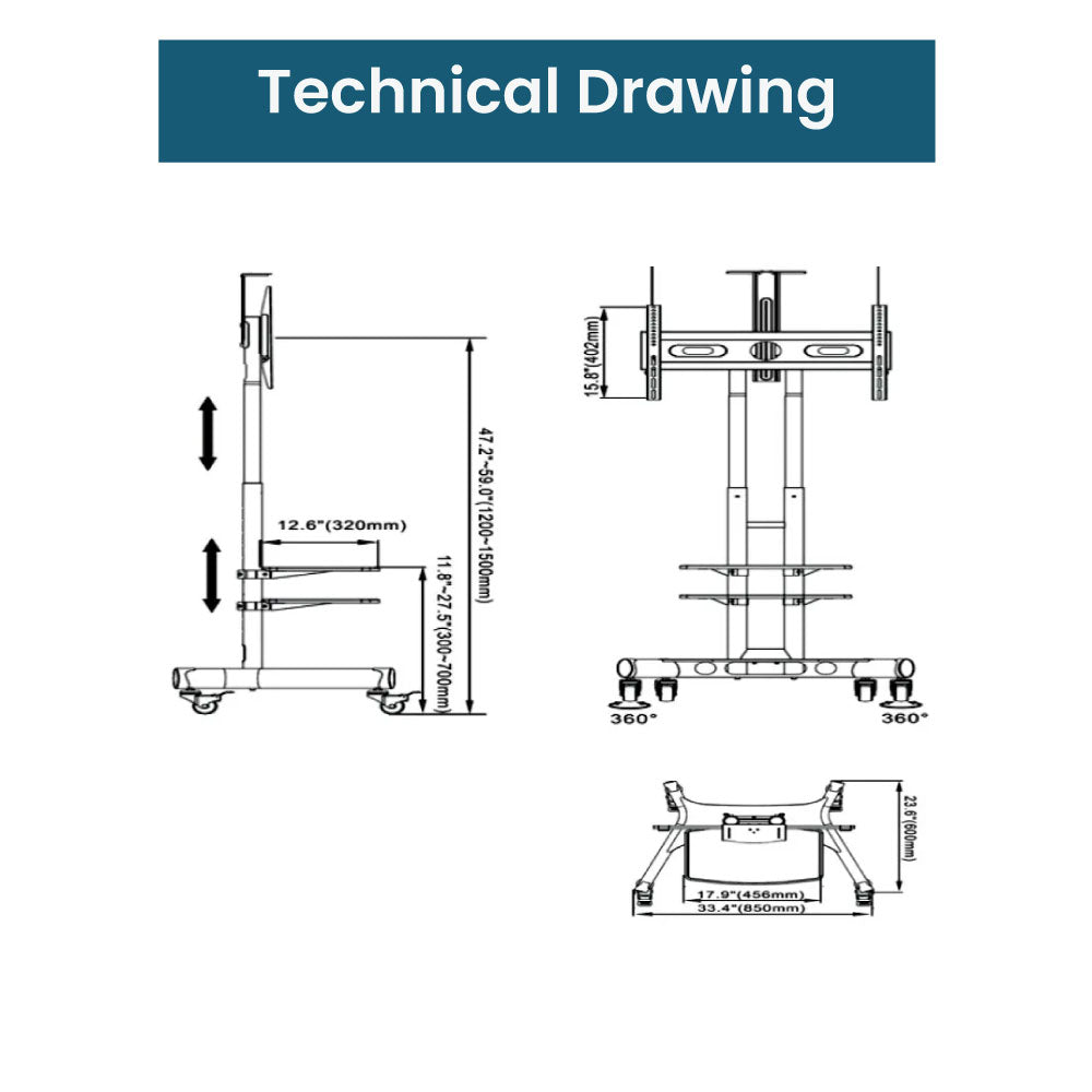 Mobile TV Stand with Wheels for 40"-70" Inch TV