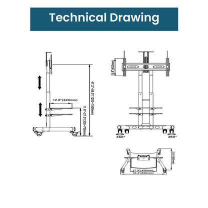 Mobile TV Stand with Wheels for 40"-70" Inch TV