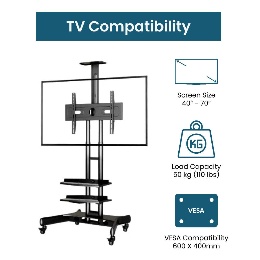 Mobile TV Stand with Wheels for 40"-70" Inch TV
