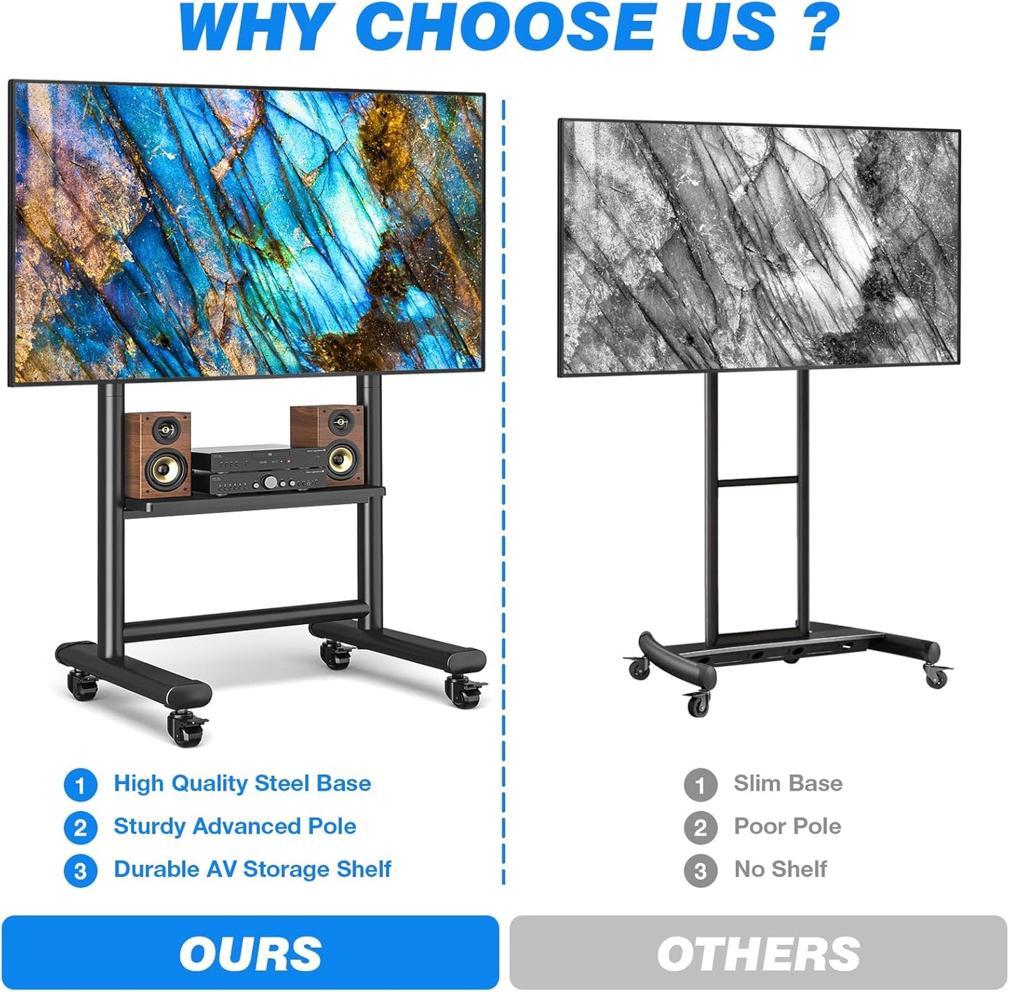 Heavy Duty Mobile TV Stand for 50-92 Inch Large TV