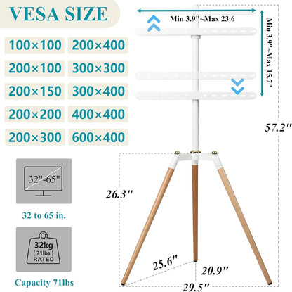 Tripod TV Floor Stand for 32–65 Inch Flat Screen TVs