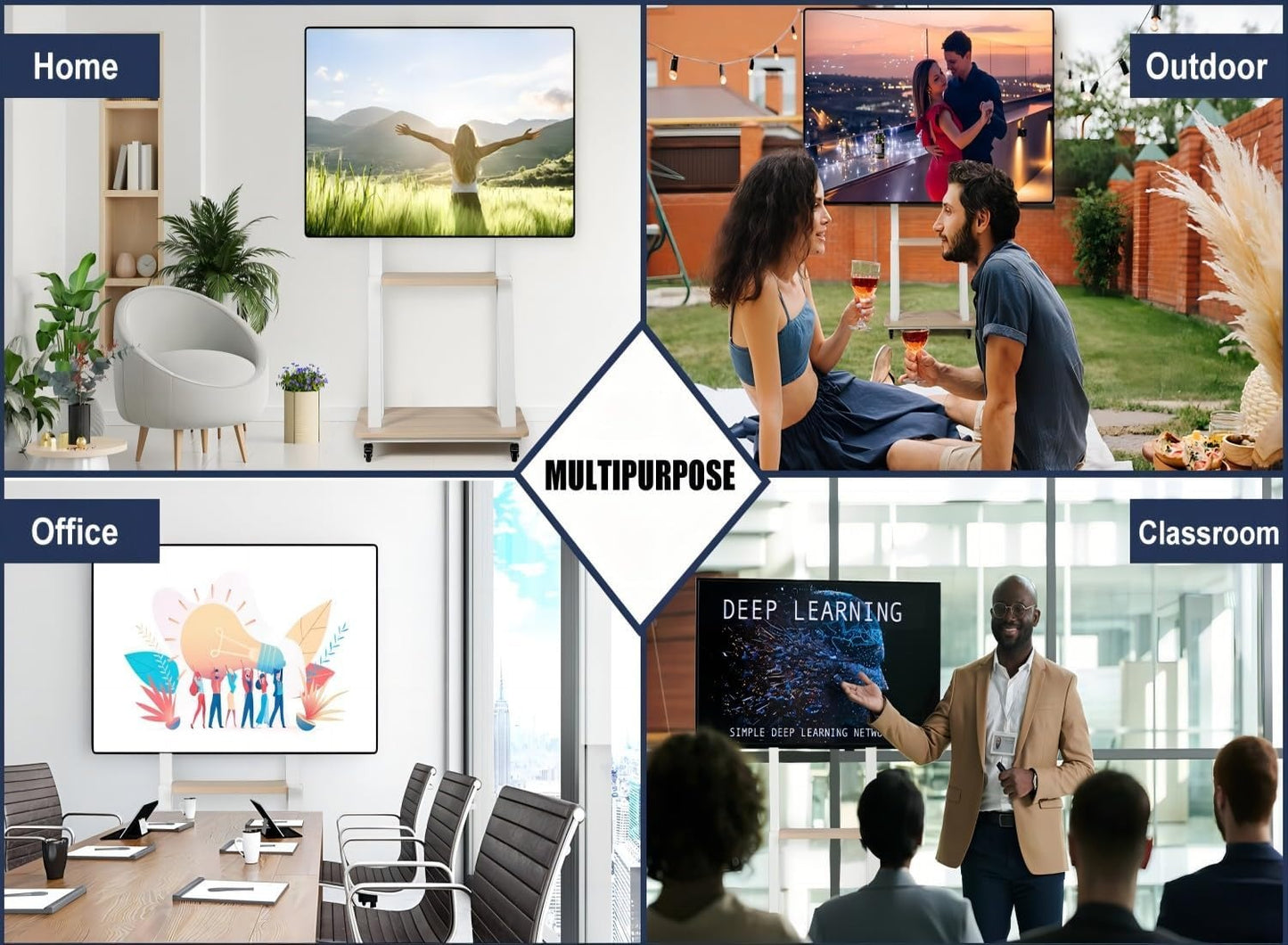 Mobile TV Stand with Wheels For 32"-80" TV