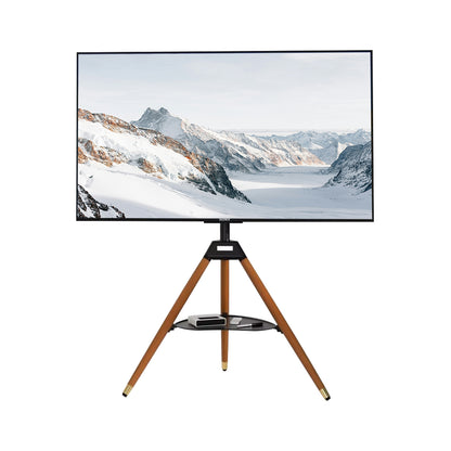Tripod TV Floor Stand with Wooden Legs for 32–65 Inch Flat Screen TVs