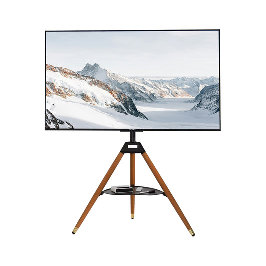 Tripod TV Floor Stand with Wooden Legs for 32–65 Inch Flat Screen TVs