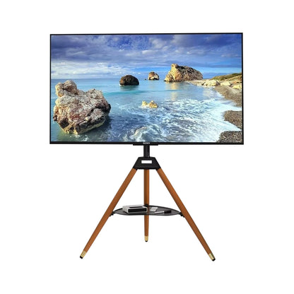 Tripod TV Floor Stand with Wooden Legs for 32–65 Inch Flat Screen TVs