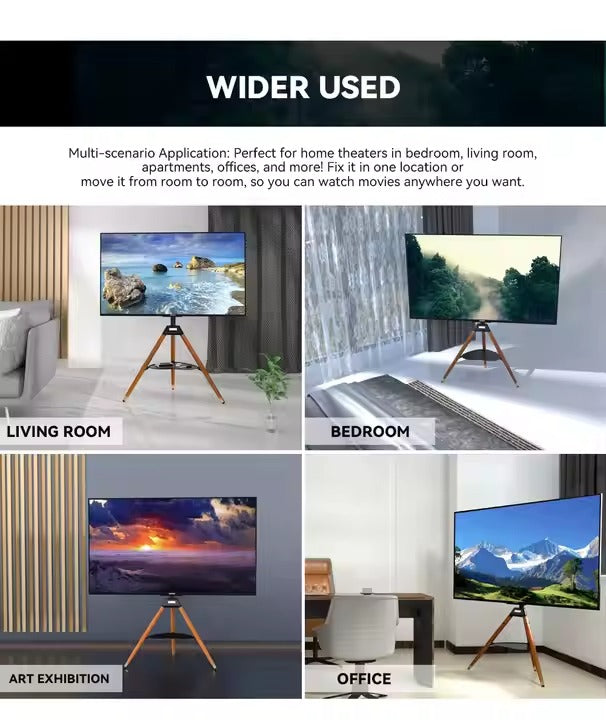 Tripod TV Floor Stand with Wooden Legs for 32–65 Inch Flat Screen TVs
