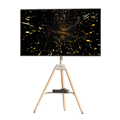 Tripod TV Floor Stand with Wooden Legs for 32–65 Inch Flat Screen TVs