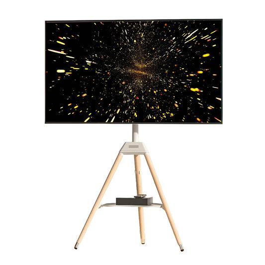 Tripod TV Floor Stand with Wooden Legs for 32–65 Inch Flat Screen TVs