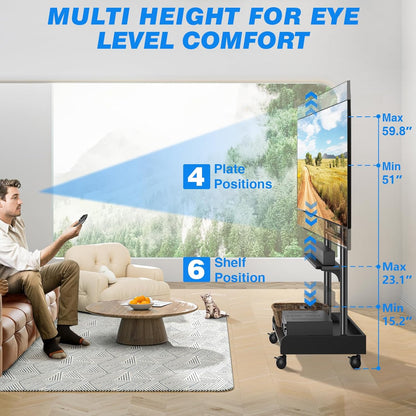 Heavy Duty Rolling TV Stand with Wheels for Most 40-86 Inch TV