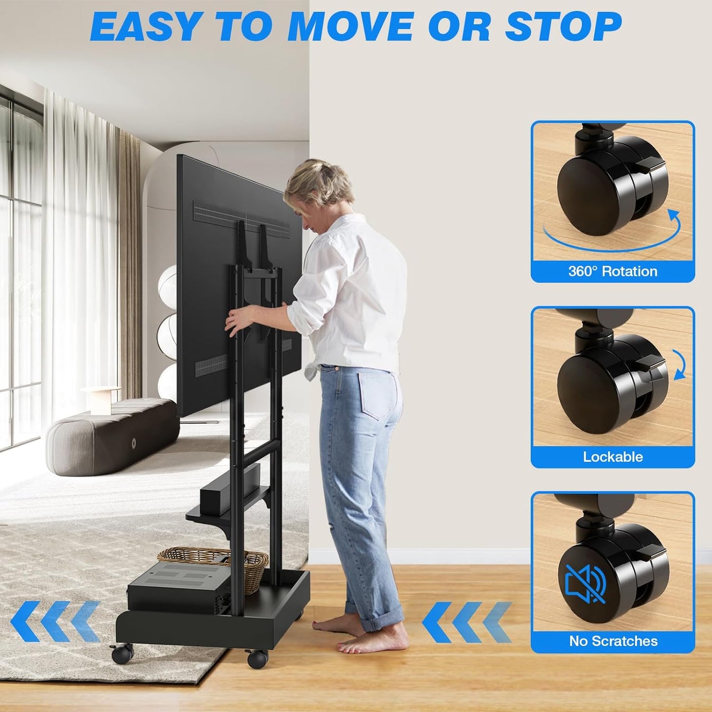 Heavy Duty Rolling TV Stand with Wheels for Most 40-86 Inch TV