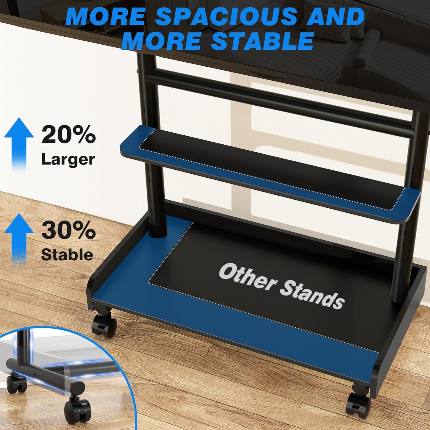 Heavy Duty Rolling TV Stand with Wheels for Most 40-86 Inch TV
