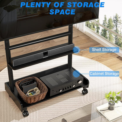 Heavy Duty Rolling TV Stand with Wheels for Most 40-86 Inch TV