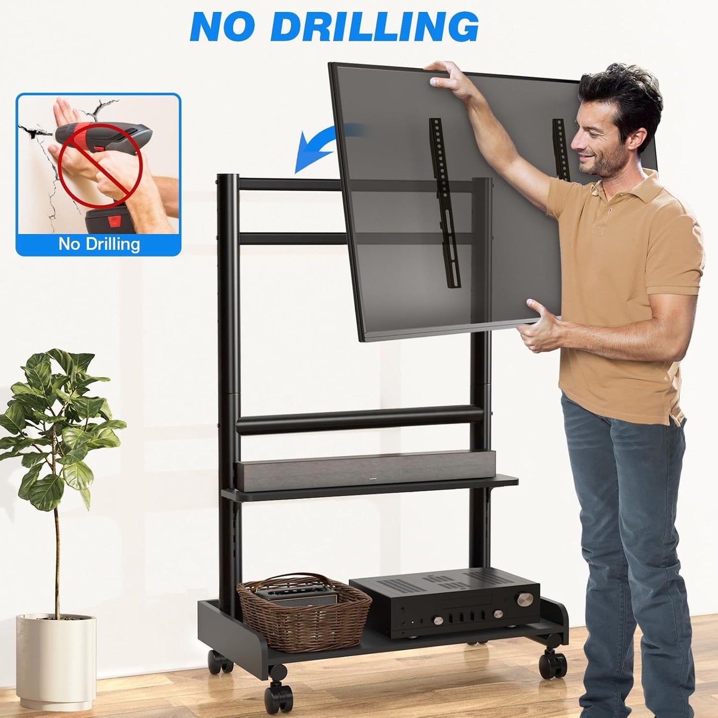 Heavy Duty Rolling TV Stand with Wheels for Most 40-86 Inch TV