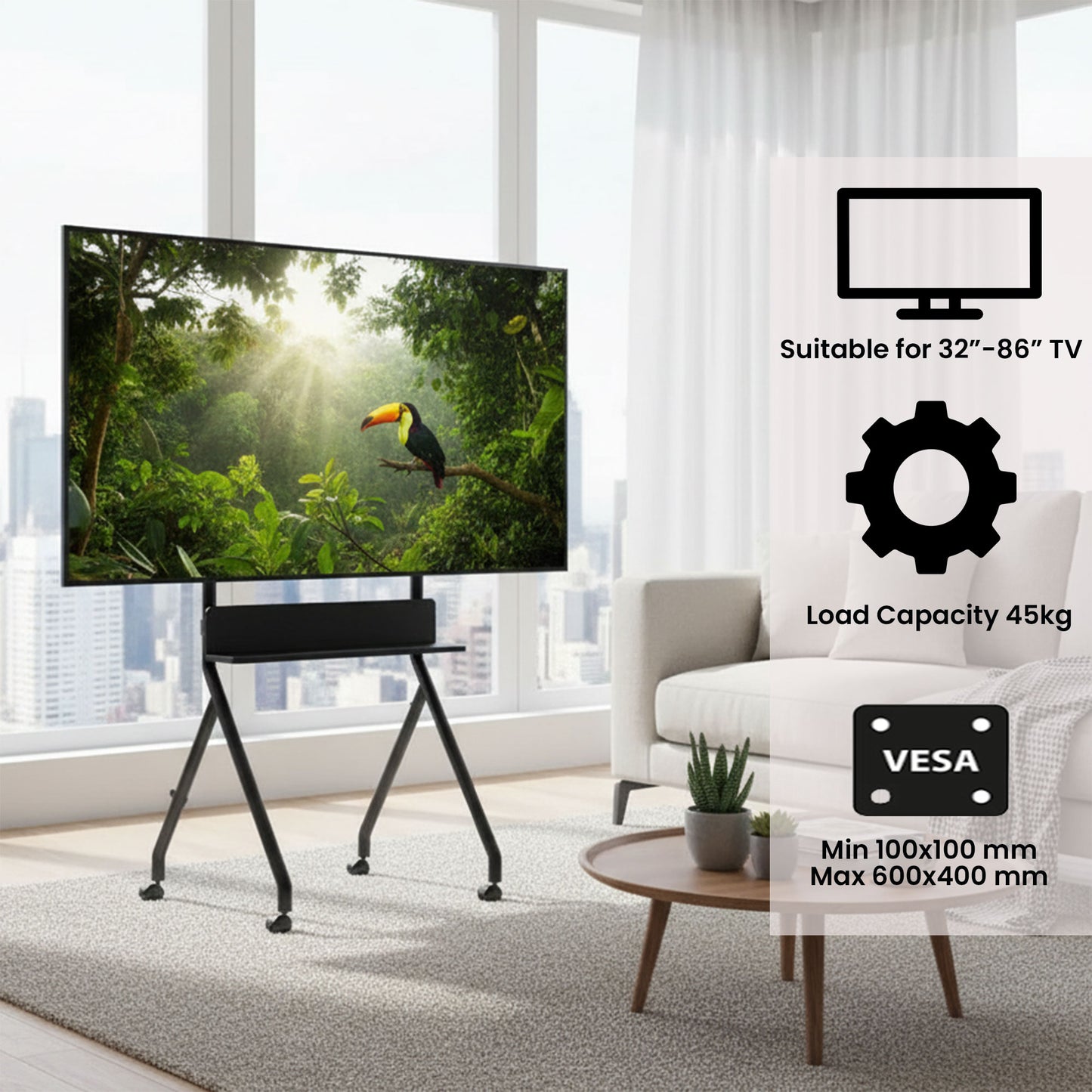 Mobile TV Stand for 32–86 Inch Flat Screen TVs