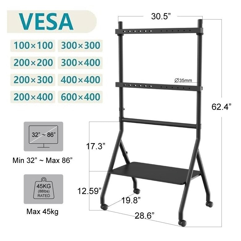 Mobile TV Stand for 32–86 Inch TV Screens