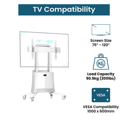 Motorized Height Adjustable TV Cart for 75–120 Inch Displays
