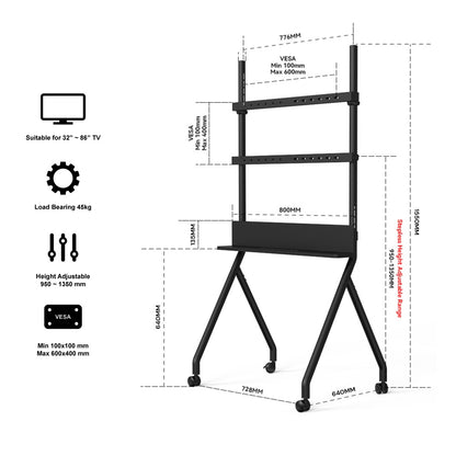 Mobile TV Stand for 32–86 Inch Flat Screen TVs