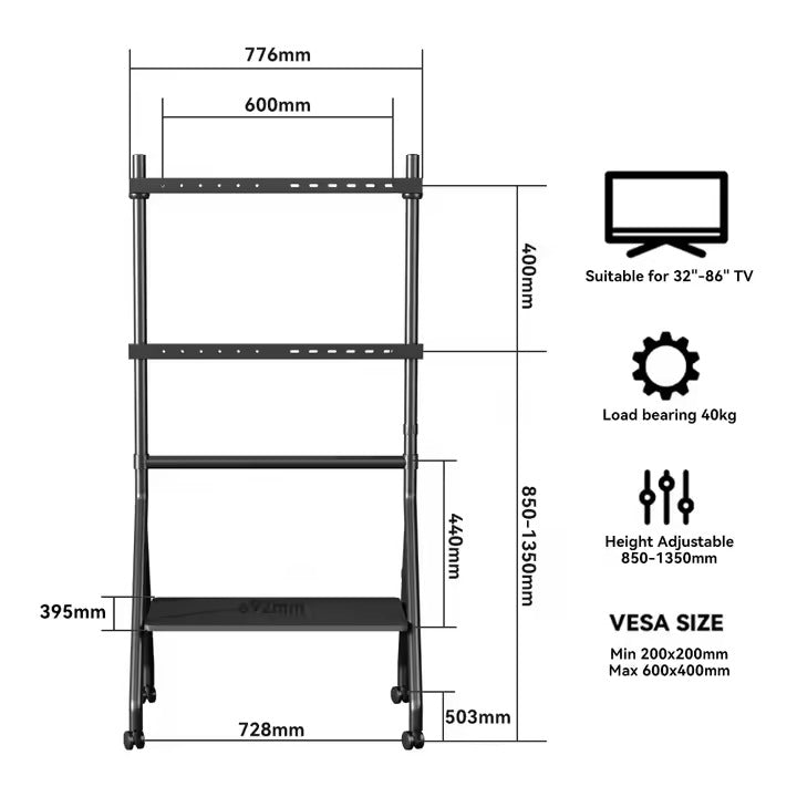 Mobile TV Stand for 32–86 Inch TV Screens