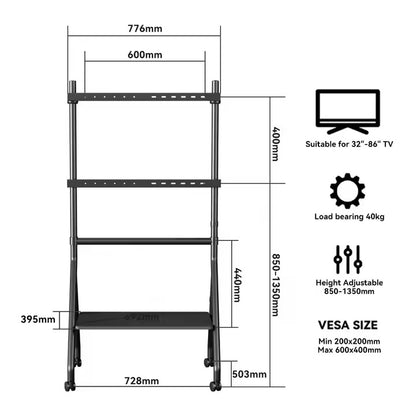 Mobile TV Stand for 32–86 Inch TV Screens