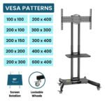 BEETEC mobile TV stand for 32–65" TVs with 90° rotation and equipment shelf