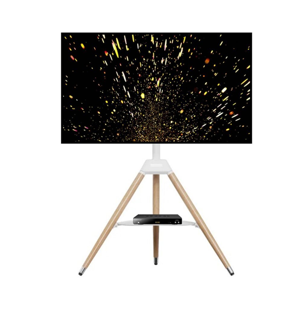 Tripod TV Floor Stand with Wooden Legs for 32–65 Inch Flat Screen TVs